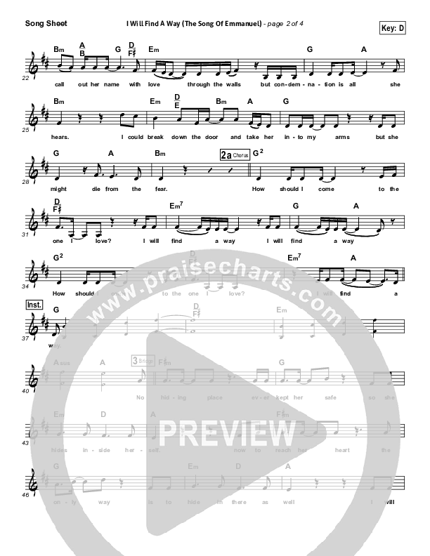 I Will Find A Way (The Song Of Emmanuel) Lead Sheet (Jason Gray)