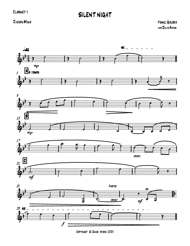 Silent Night Holy Night Clarinet 1/2 (David Ayers)