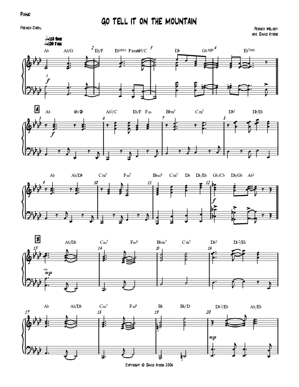 Go Tell It On The Mountain (Instrumental) Piano Sheet (David Ayers)