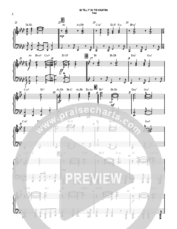 Go Tell It On The Mountain (Instrumental) Piano Sheet (David Ayers)