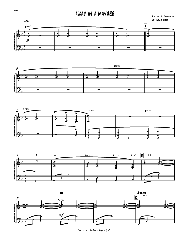 Away In A Manger (Instrumental) Piano Sheet (David Ayers)