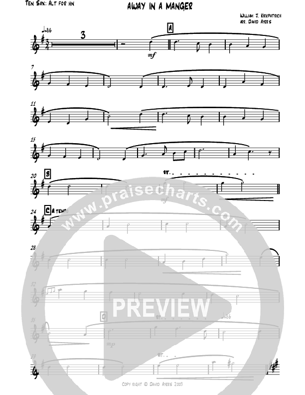 Away In A Manger (Instrumental) Tenor Sax 2 (David Ayers)