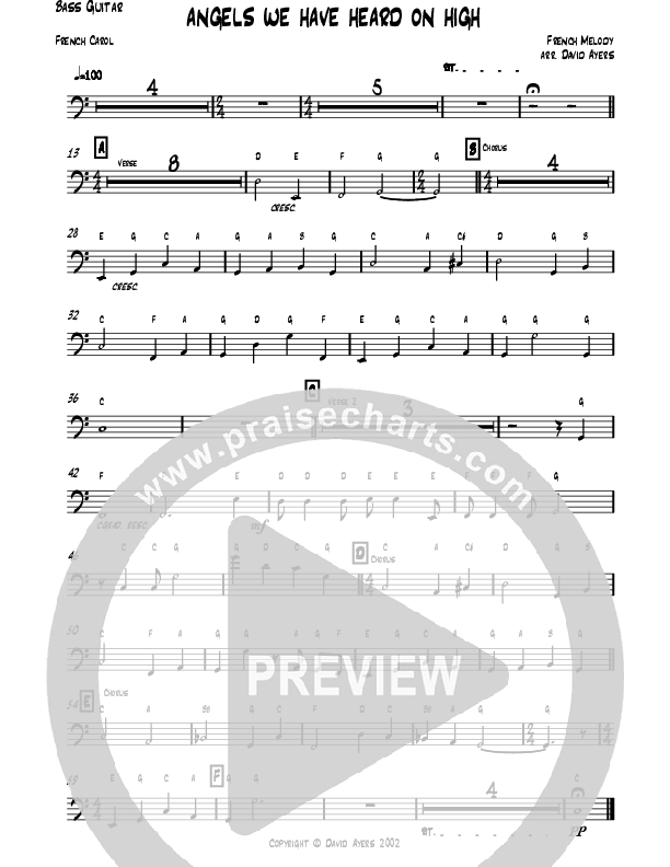 Angels We Have Heard On High (Instrumental) Bass Guitar (David Ayers)