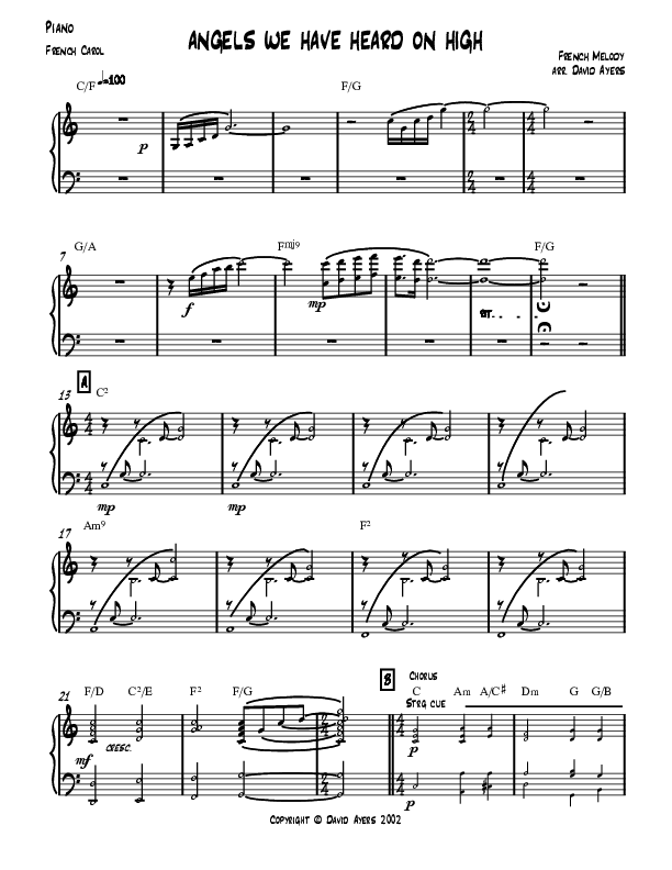 Angels We Have Heard On High (Instrumental) Piano Sheet (David Ayers)