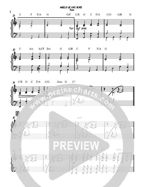 Angels We Have Heard On High (Instrumental) Piano Sheet (David Ayers)
