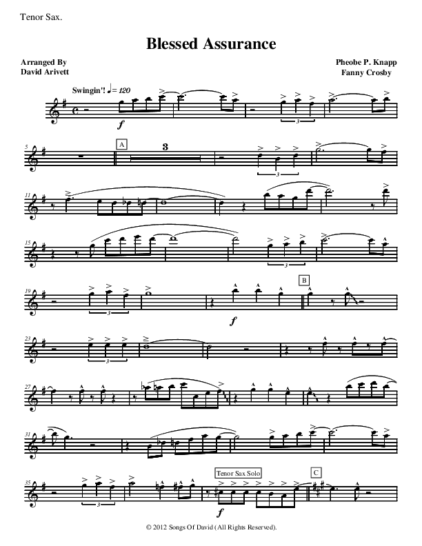 Blessed Assurance (Instrumental) Tenor Sax 2 (David Arivett)