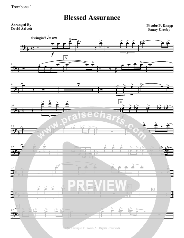 Blessed Assurance (Instrumental) Trombone 1 (David Arivett)