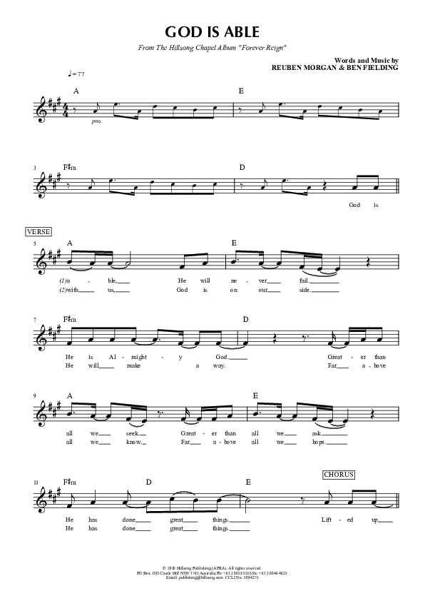God Is Able Lead Sheet (Hillsong Worship)