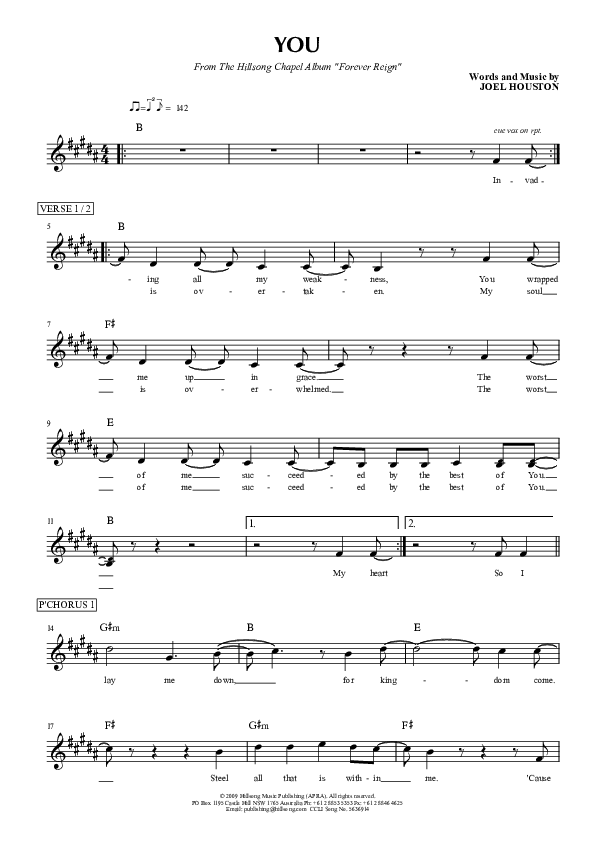 You Lead Sheet (Hillsong Worship)