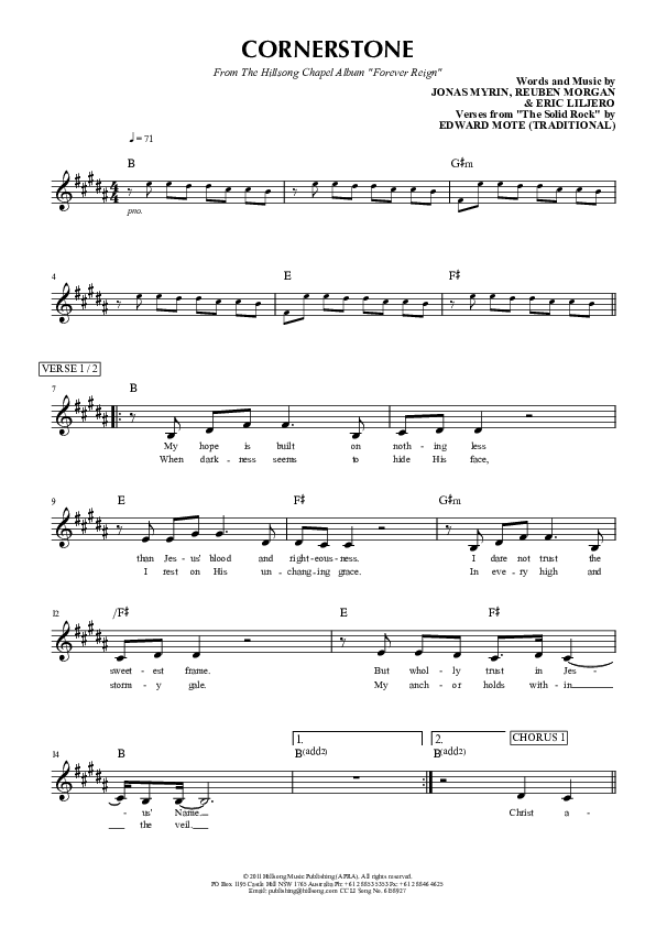Cornerstone Lead Sheet (Hillsong Worship)