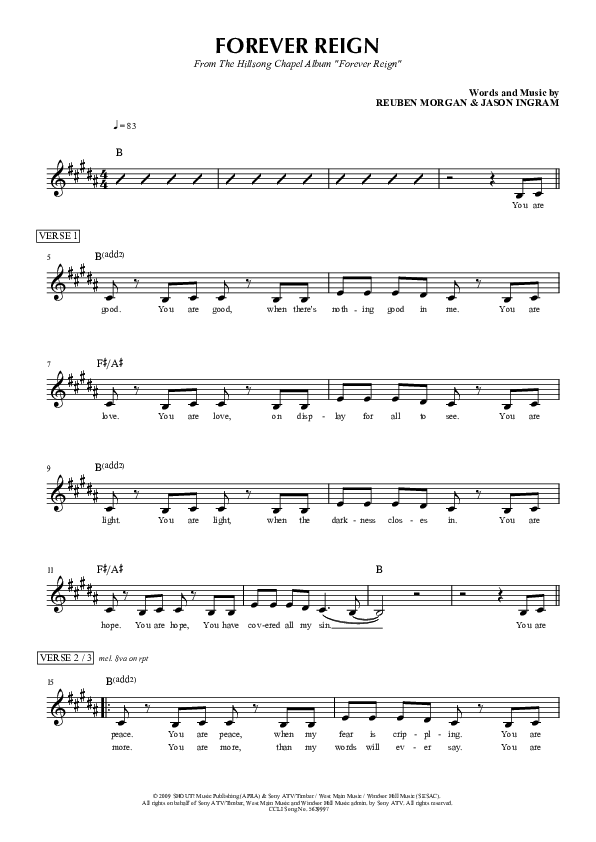 Forever Reign Lead Sheet (Hillsong Worship)
