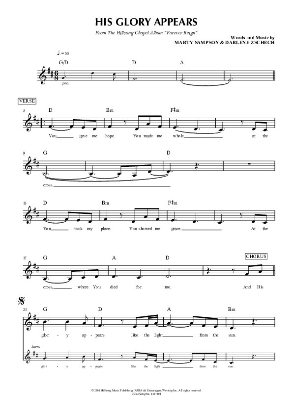 His Glory Appears Lead Sheet (Hillsong Worship)