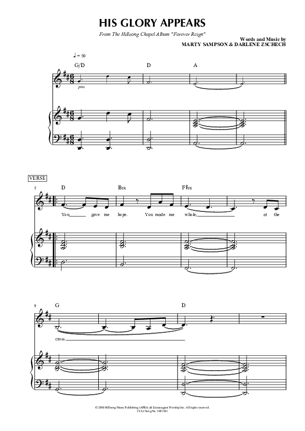 His Glory Appears Piano/Vocal & Lead (Hillsong Worship)