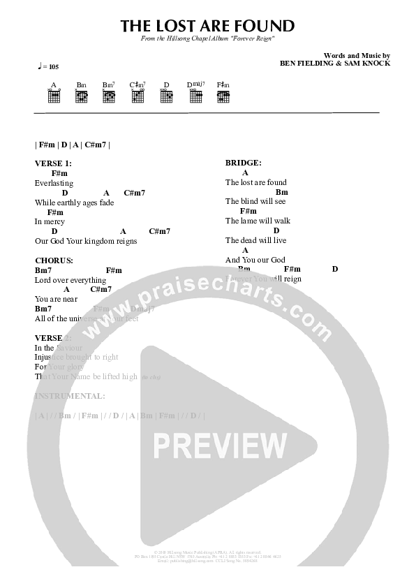 The Lost Are Found Chord Chart (Hillsong Worship)