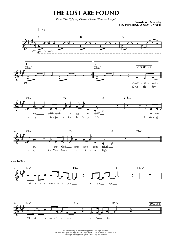 The Lost Are Found Lead Sheet (Hillsong Worship)