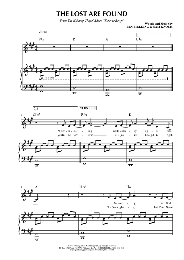 The Lost Are Found Piano/Vocal (Hillsong Worship)