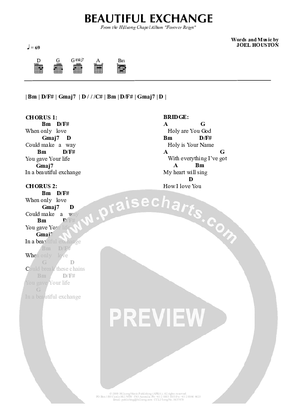 Beautiful Exchange Chord Chart (Hillsong Worship)