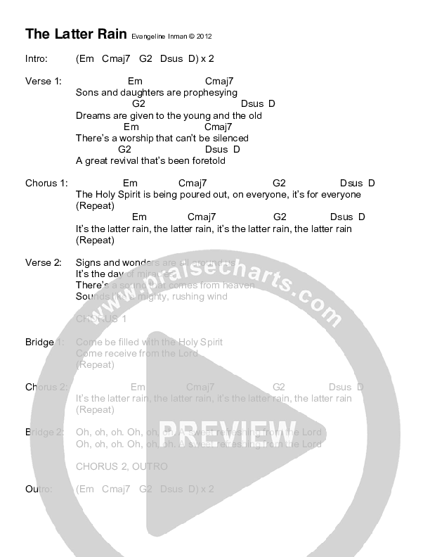 The Latter Rain Chord Chart (Evangeline Inman)
