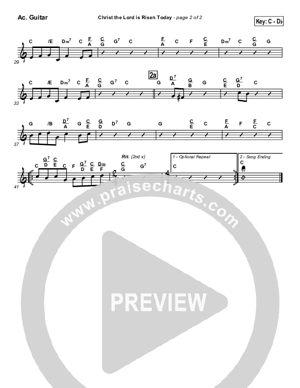 Christ The Lord Is Risen Today Acoustic Guitar (PraiseCharts / Traditional Hymn)