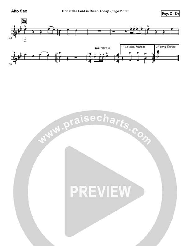 Christ The Lord Is Risen Today Alto Sax (PraiseCharts / Traditional Hymn)