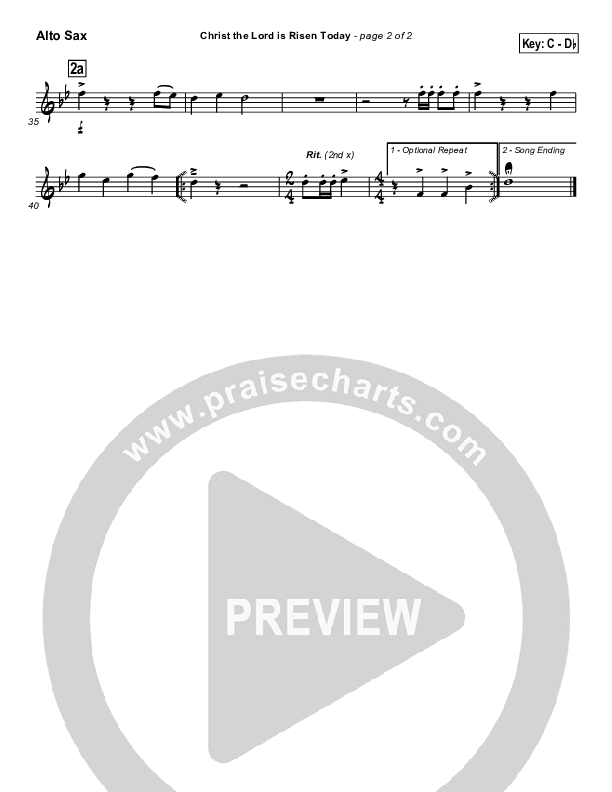 Christ The Lord Is Risen Today Alto Sax (PraiseCharts / Traditional Hymn)