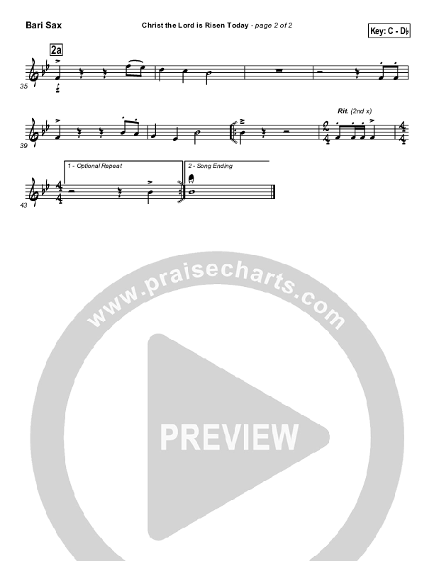 Christ The Lord Is Risen Today Bari Sax (PraiseCharts / Traditional Hymn)