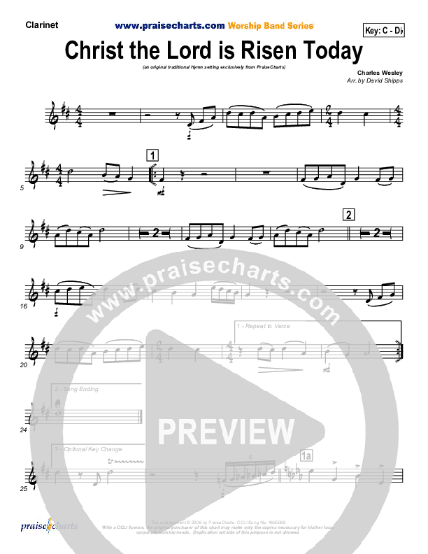 Christ The Lord Is Risen Today Clarinet (PraiseCharts / Traditional Hymn)