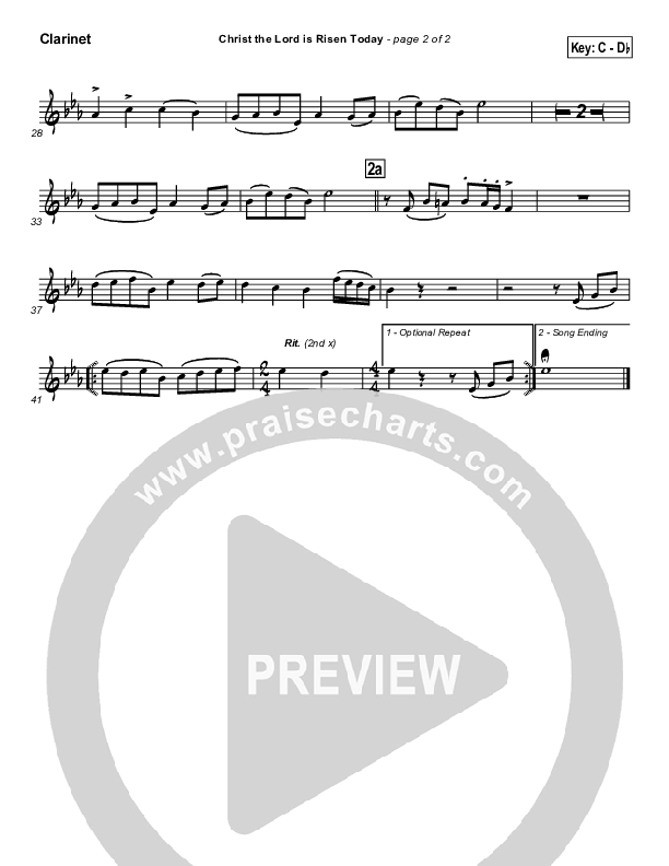 Christ The Lord Is Risen Today Clarinet (PraiseCharts / Traditional Hymn)