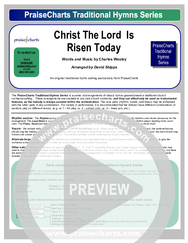 Christ The Lord Is Risen Today Orchestration (PraiseCharts / Traditional Hymn)