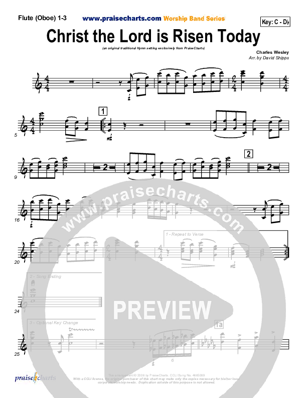 Christ The Lord Is Risen Today Flute/Oboe 1/2/3 (PraiseCharts / Traditional Hymn)