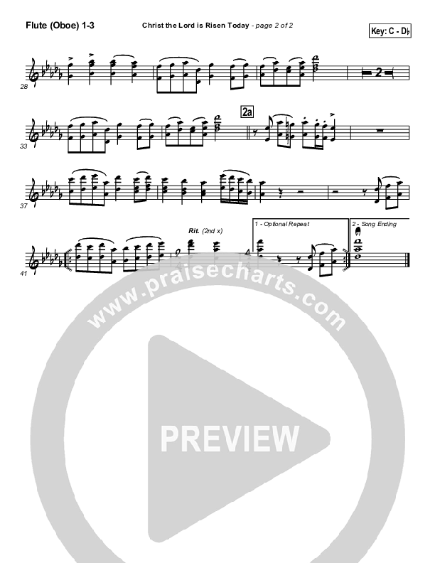 Christ The Lord Is Risen Today Flute/Oboe 1/2/3 (PraiseCharts / Traditional Hymn)