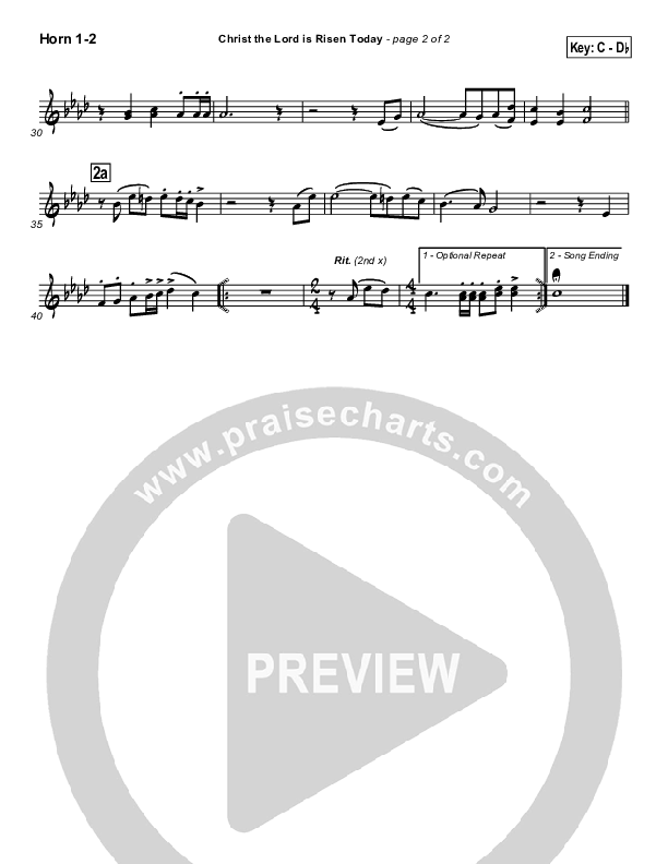 Christ The Lord Is Risen Today French Horn 1/2 (PraiseCharts / Traditional Hymn)