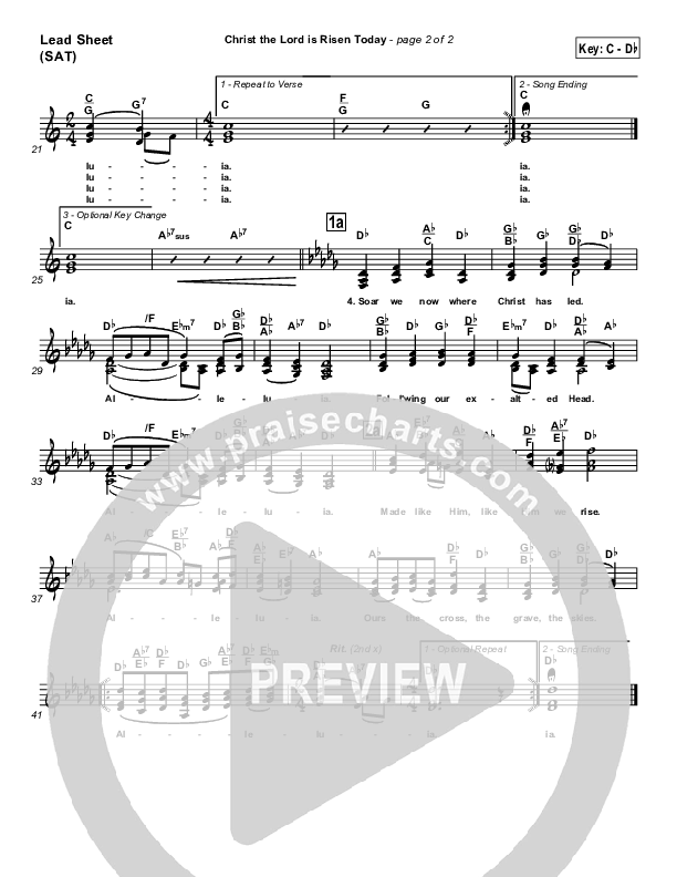 Christ The Lord Is Risen Today Lead Sheet (SAT) (PraiseCharts / Traditional Hymn)