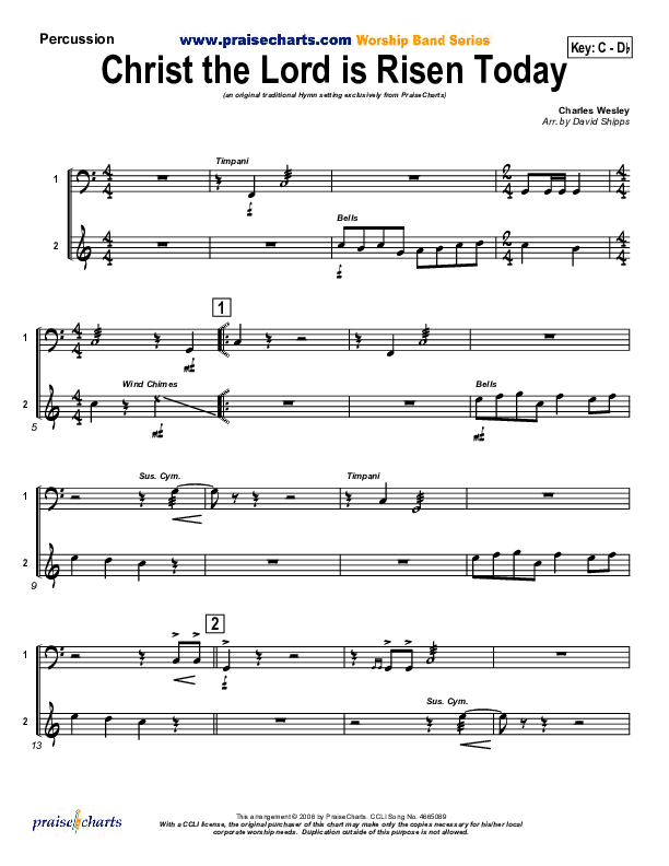 Christ The Lord Is Risen Today Percussion (PraiseCharts / Traditional Hymn)