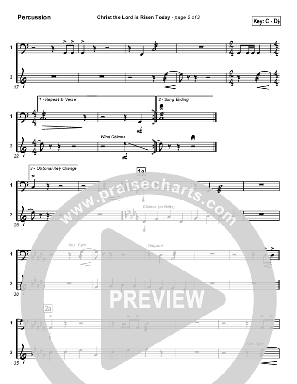 Christ The Lord Is Risen Today Percussion (PraiseCharts / Traditional Hymn)