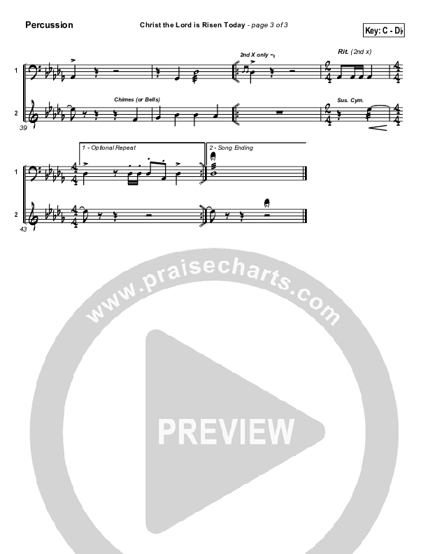 Christ The Lord Is Risen Today Percussion (PraiseCharts / Traditional Hymn)