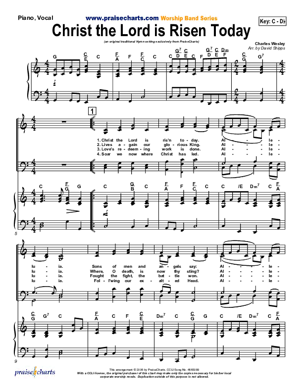 Christ The Lord Is Risen Today Piano/Vocal (SATB) (PraiseCharts / Traditional Hymn)
