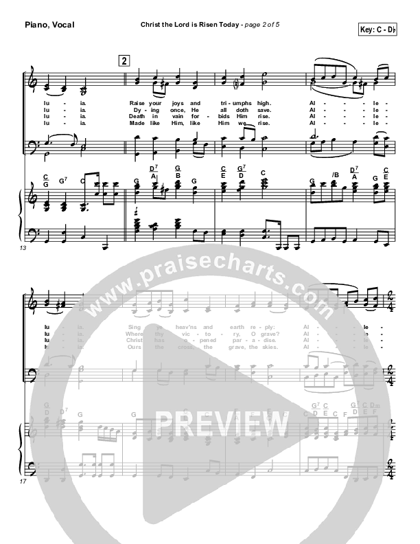 Christ The Lord Is Risen Today Piano/Vocal (PraiseCharts / Traditional Hymn)