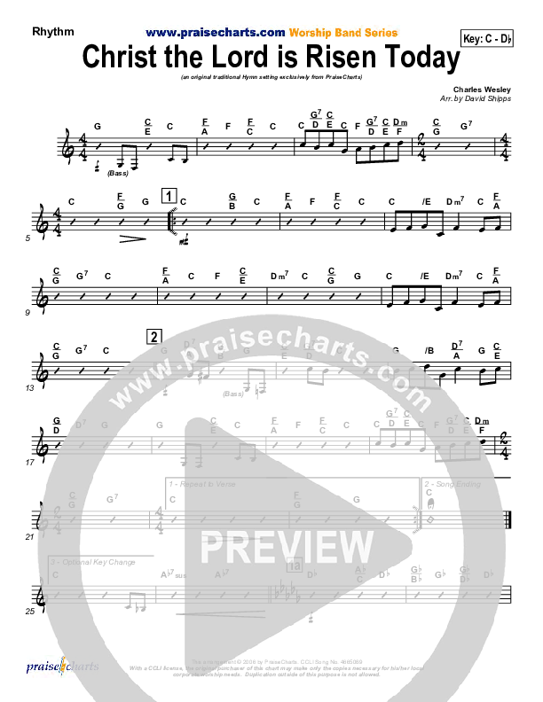 Christ The Lord Is Risen Today Rhythm Chart (PraiseCharts / Traditional Hymn)