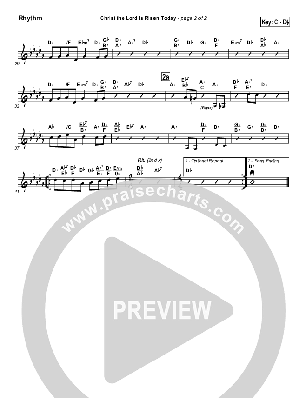 Christ The Lord Is Risen Today Rhythm Chart (PraiseCharts / Traditional Hymn)