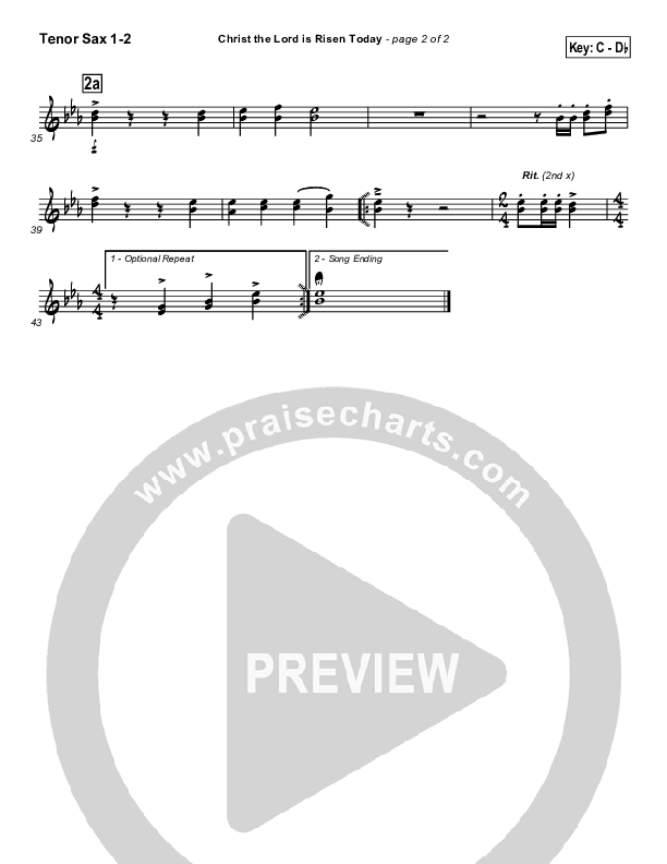 Christ The Lord Is Risen Today Tenor Sax 1/2 (PraiseCharts / Traditional Hymn)