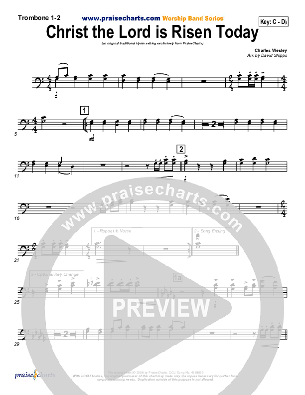Christ The Lord Is Risen Today Trombone 1/2 (PraiseCharts / Traditional Hymn)