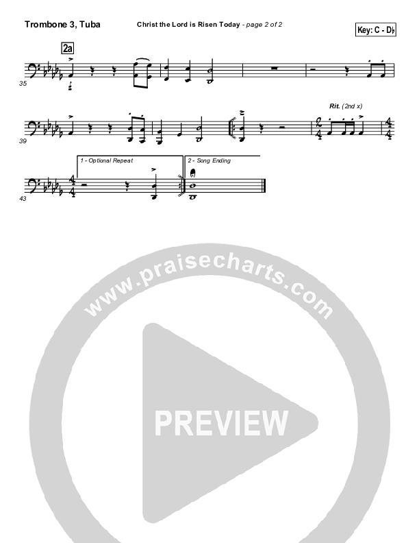 Christ The Lord Is Risen Today Trombone 3/Tuba (PraiseCharts / Traditional Hymn)