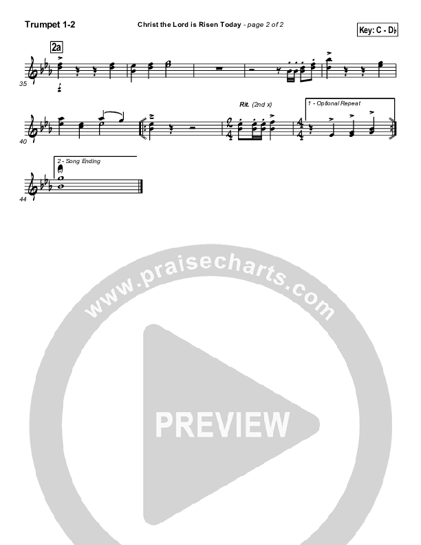 Christ The Lord Is Risen Today Trumpet 1,2 (PraiseCharts / Traditional Hymn)