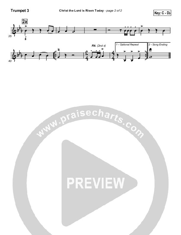Christ The Lord Is Risen Today Trumpet 3 (PraiseCharts / Traditional Hymn)