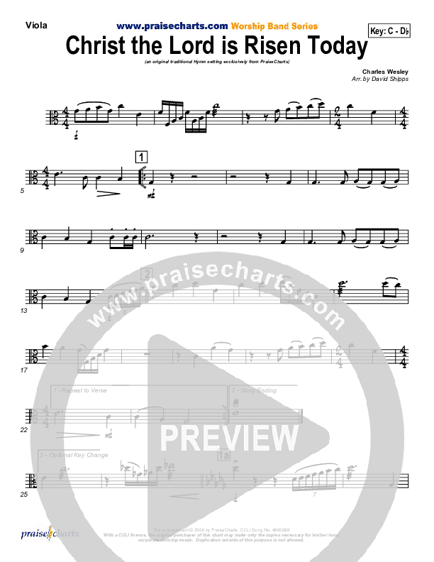 Christ The Lord Is Risen Today Viola (PraiseCharts / Traditional Hymn)