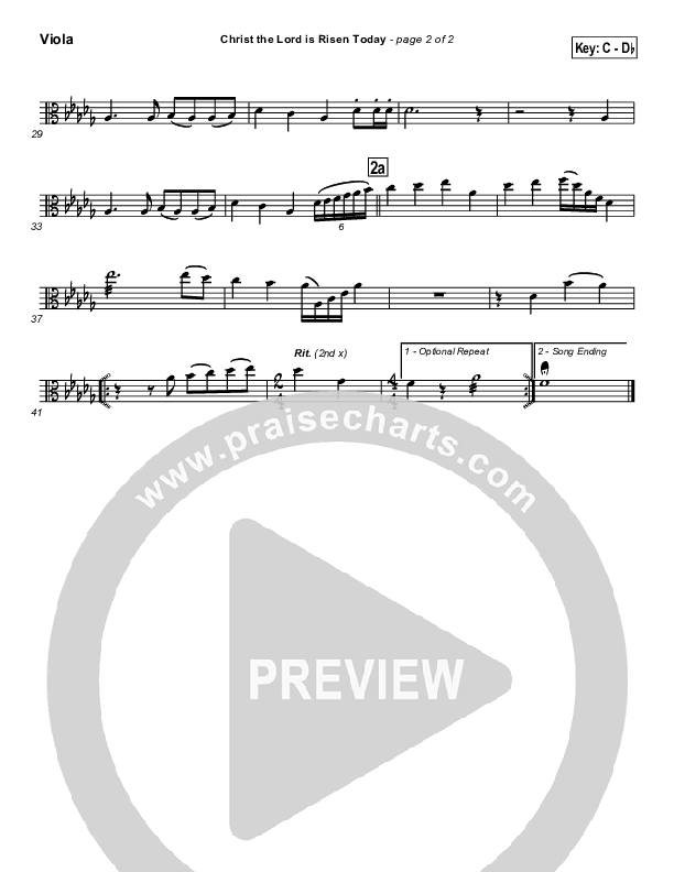 Christ The Lord Is Risen Today Viola (PraiseCharts / Traditional Hymn)