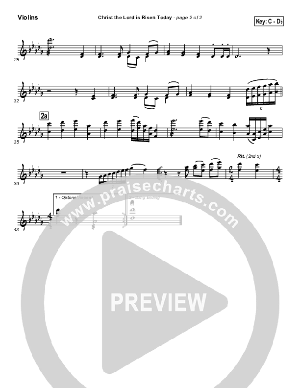 Christ The Lord Is Risen Today Violins (PraiseCharts / Traditional Hymn)
