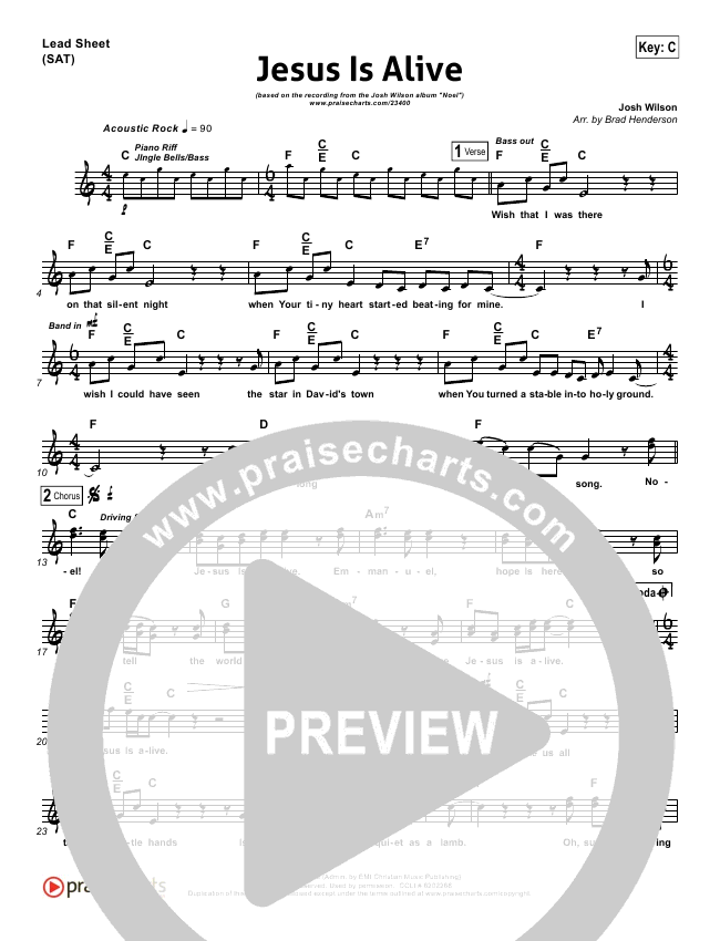 Jesus Is Alive Sheet Music PDF (Josh Wilson) PraiseCharts
