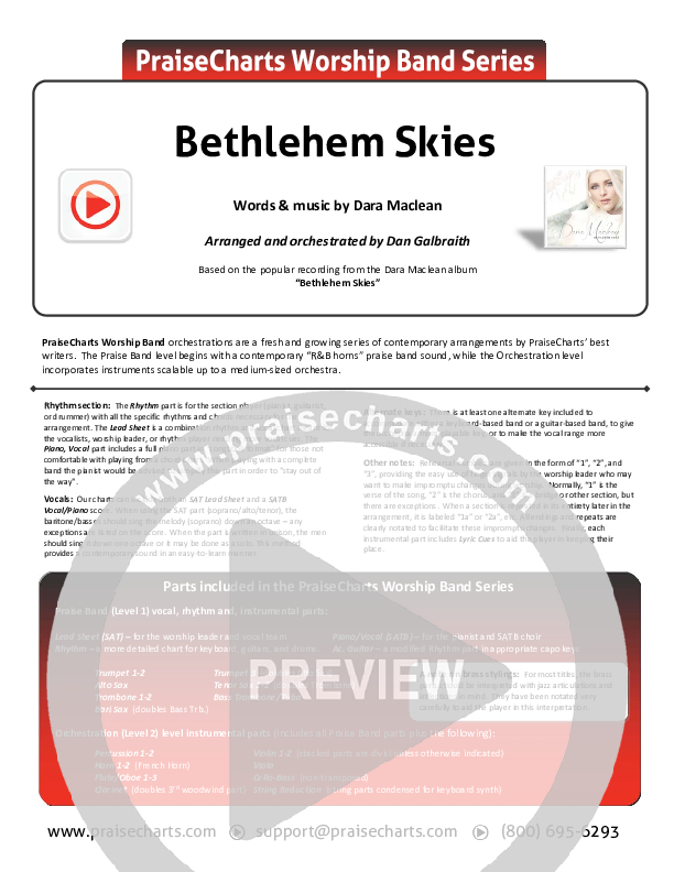 Bethlehem Skies Cover Sheet (Dara Maclean)